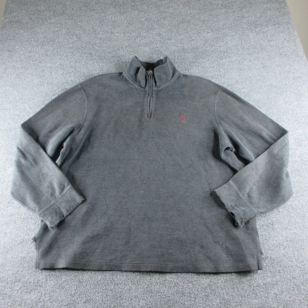 Polo Ralph Lauren Sweatshirt Mens XL Gray 1/4 Zip Mock Neckโ Pullover Pony Flaw